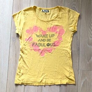 Honey Wake Up and Be Fabulous Heart T Shirt in Yellow Size S